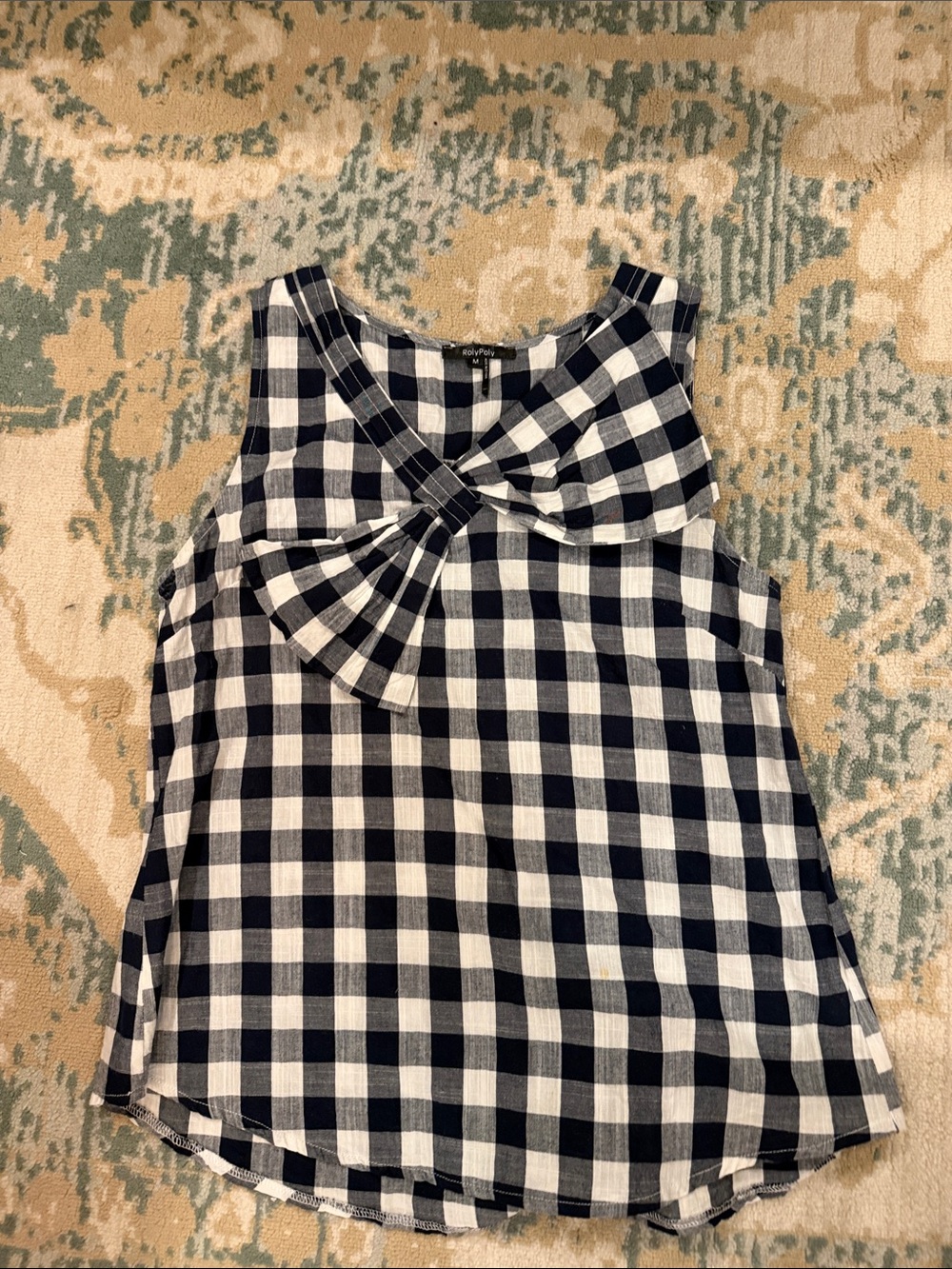 Navy & White Gingham Knot-Front Sleeveless Camisole